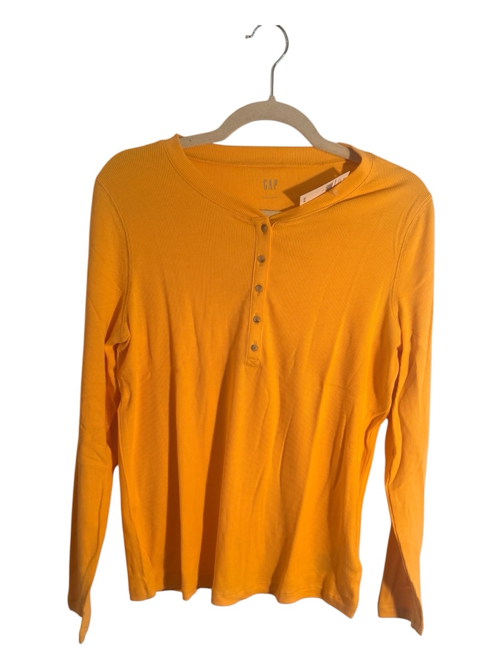 NWT GAP Ribbed Henley Top - Golden Yellow Size L